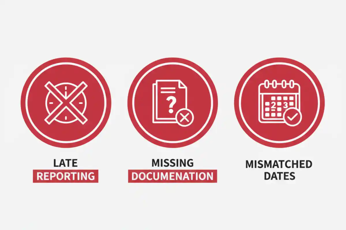 Infographic showing common travel insurance claim rejection reasons like late reporting and lack of proof